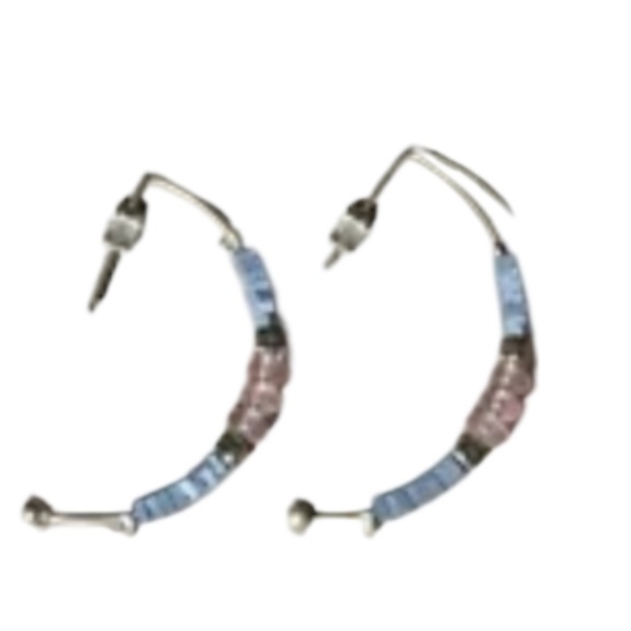 Cloie Beaded Hoop Earrings Pink Blue Boho Style - Picture 5 of 6